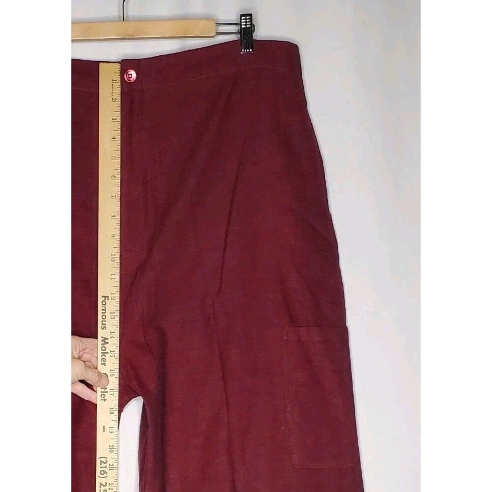 Caran NY Crop Wide Leg Pants Women 2X Red Linen Cotton Cargo Artsy Lagenlook - Picture 9 of 10